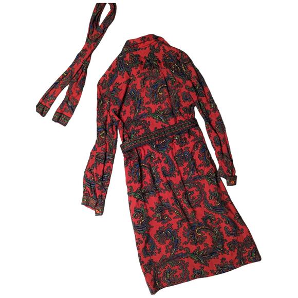 Vintage Red and Black Paisley Midi Dress - Picture 2 of 5